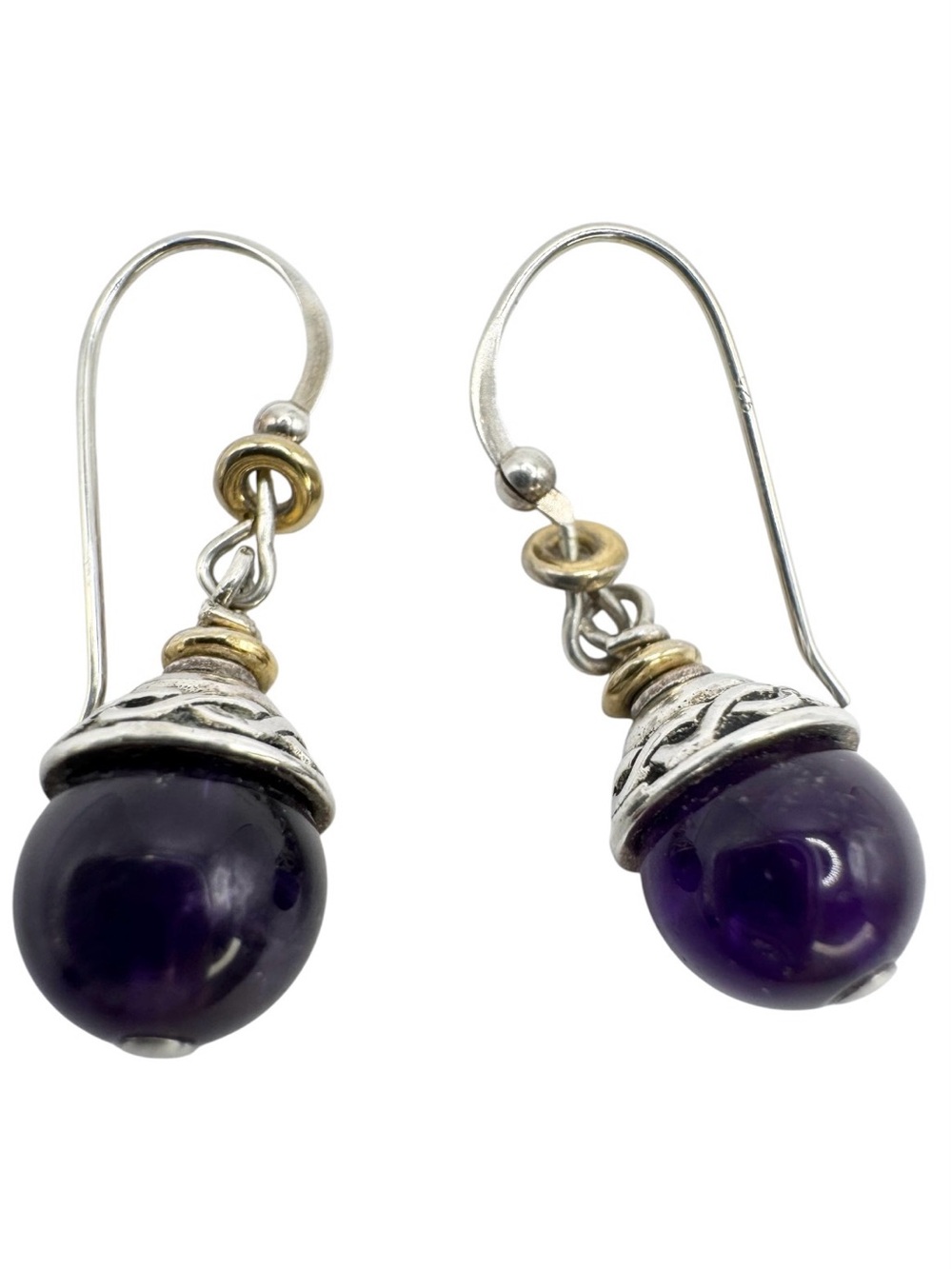 Sterling Silver & Gold Amethyst Sphere Drop Earrings